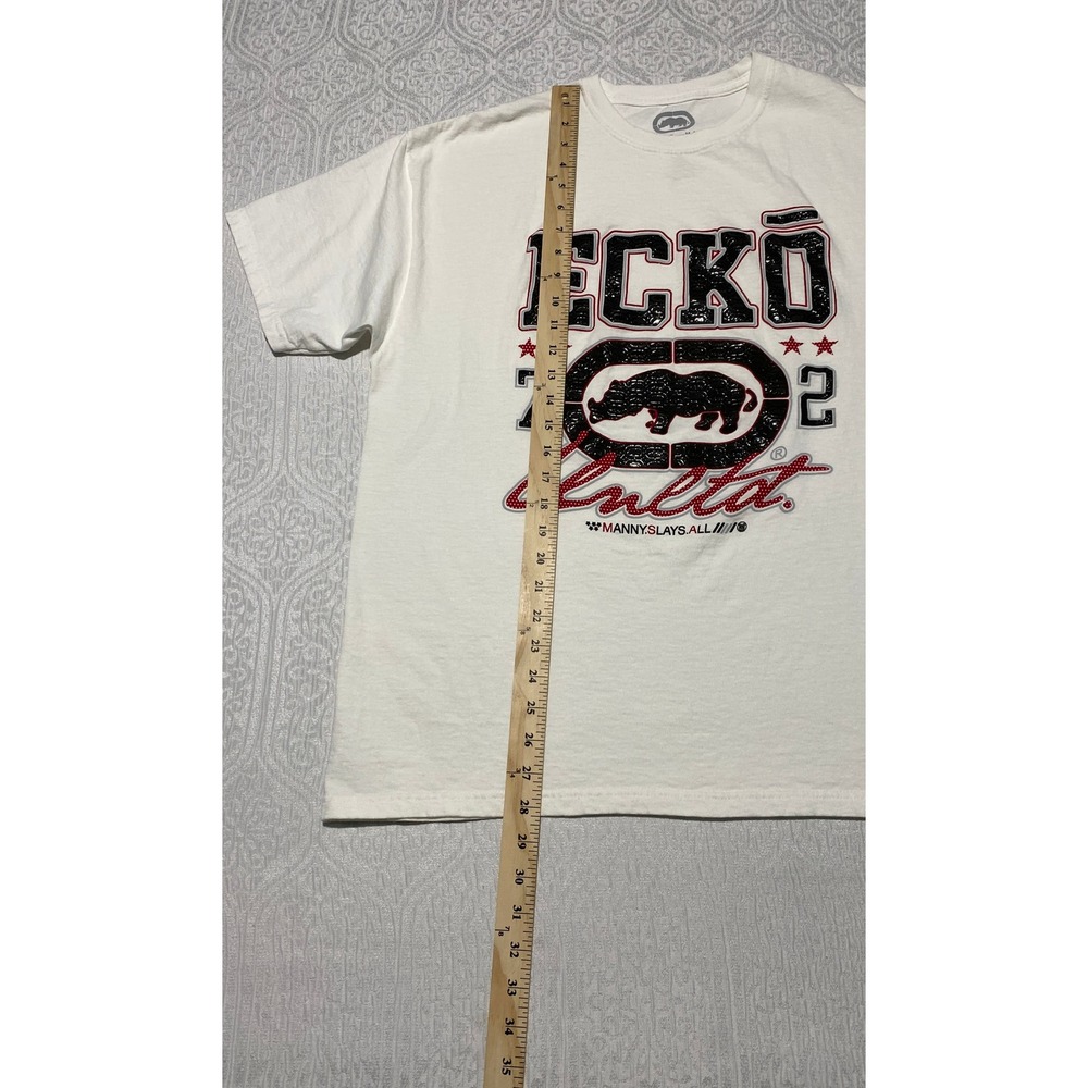 Ecko Unltd Mens XL White Graphic T-Shirt Rhino Manny Slays All Y2K Streetwear - Picture 4 of 5